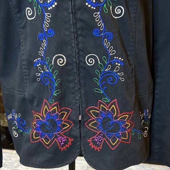 Koret Black cotton blend Floral Embroidered Jacket size Large - Picture 5 of 8
